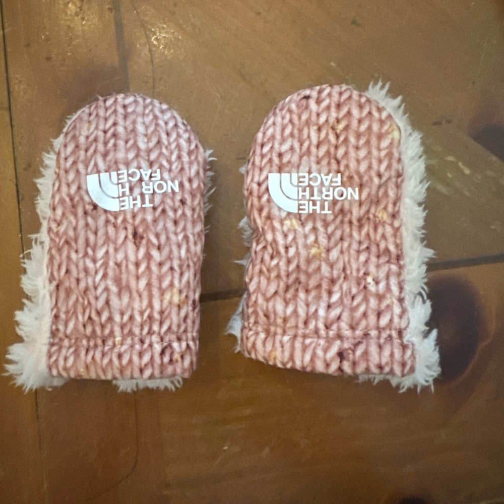 The North Face Pink and White Knit Mittens